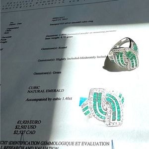 925 Stamped Silver Emerald Cubic Ring